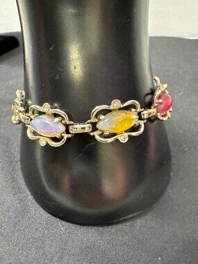 Vintage Sarah Cov Sabrina Fair Watermelon Multi-Colored Stone Bracelet With Gold